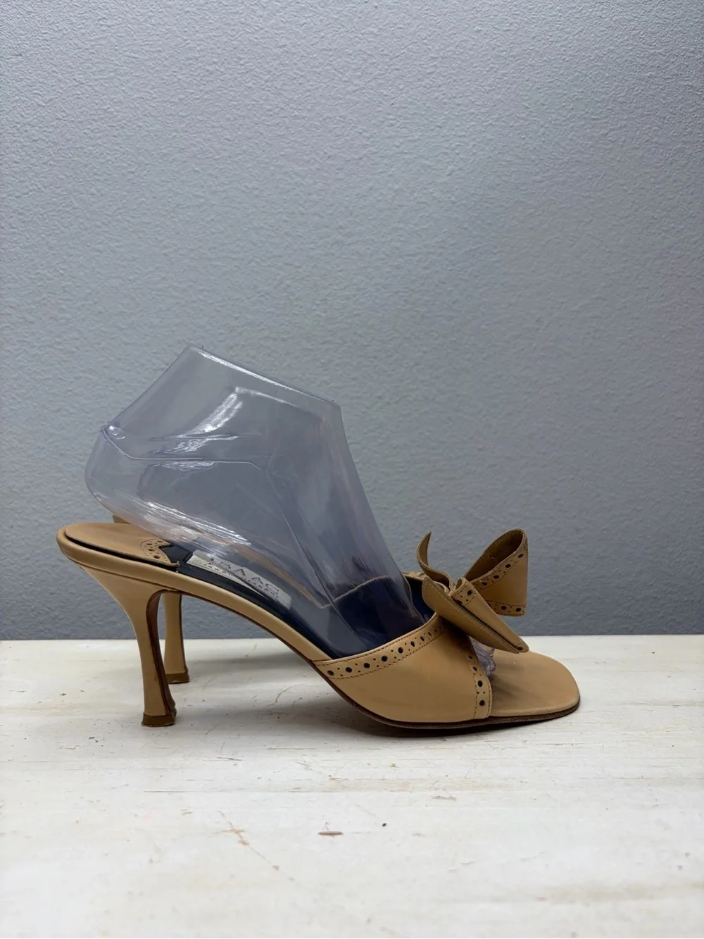 Isaac Mizrahi Brown Leather Open Toe Bow Slide Pumps Size 10